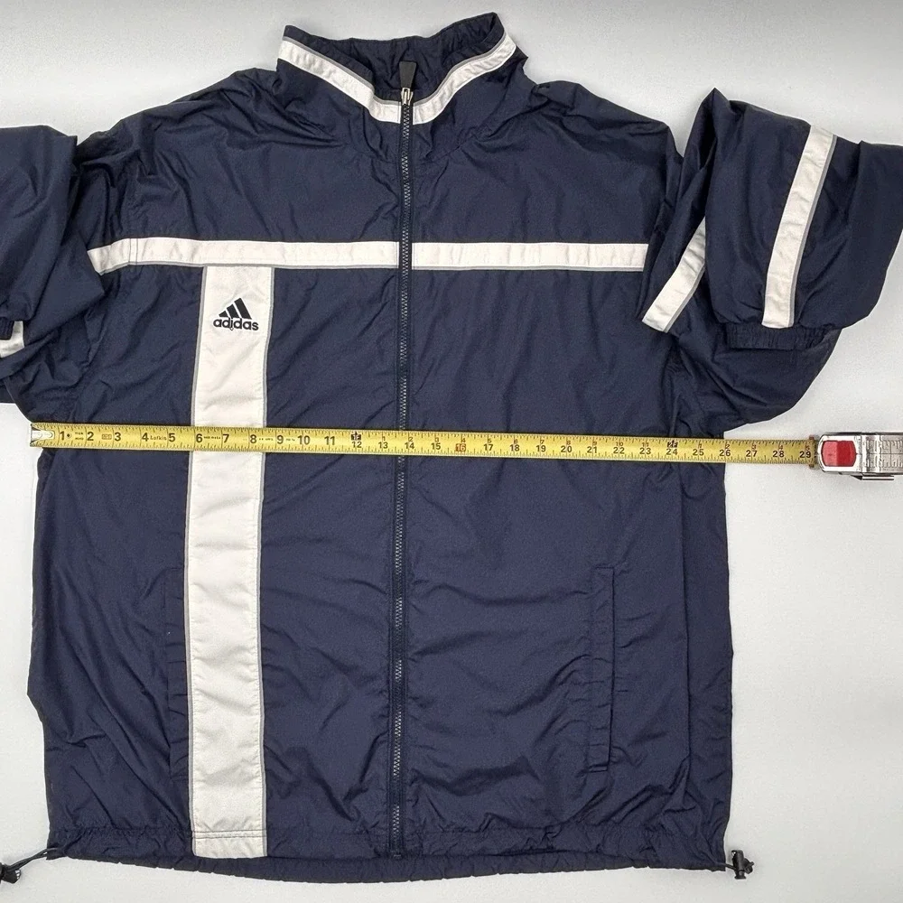 Adidas Windbreaker Jacket Mens XL Navy Blue White Striped Vintage Full Zip Vtg
